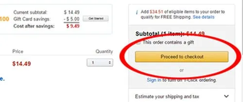 Shopping cart with a prominent Proceed to checkout button circled in red