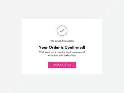 Order confirmation message saying the order is confirmed, with a Check status button