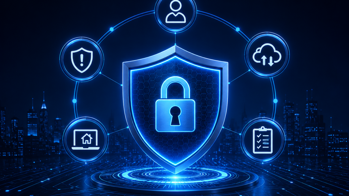Infographic showing five reasons businesses should adopt zero trust security in 2026, including protection against cyber threats, secure remote work, cloud security, compliance requirements, and business resilience.