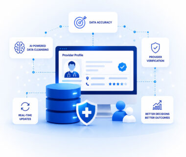 AI-powered provider data management dashboard illustration.